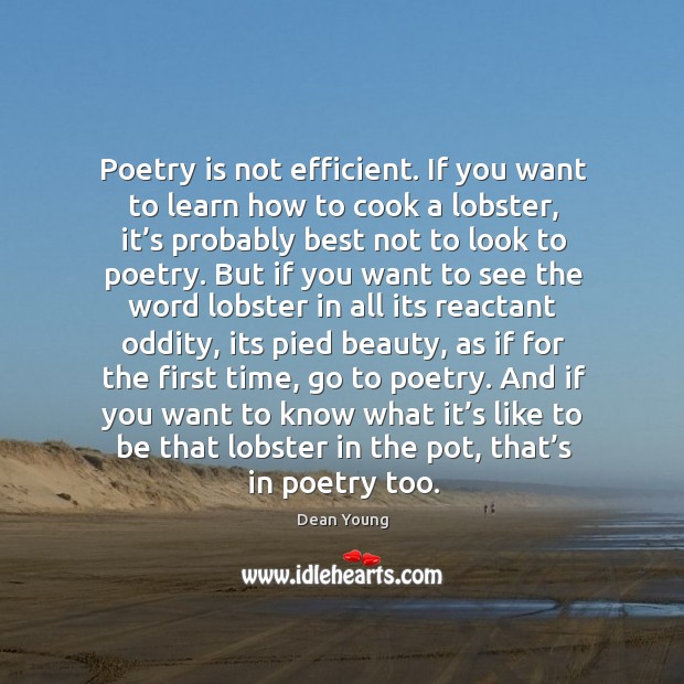 Poetry is not efficient. If you want to learn how to cook Dean Young Picture Quote