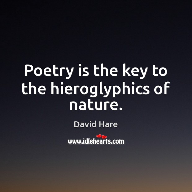 Poetry is the key to the hieroglyphics of nature. David Hare Picture Quote