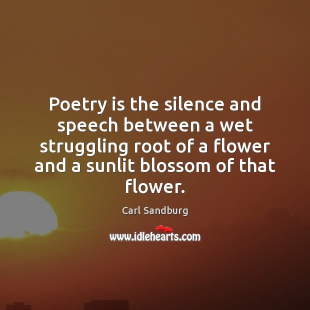 Poetry is the silence and speech between a wet struggling root of Carl Sandburg Picture Quote