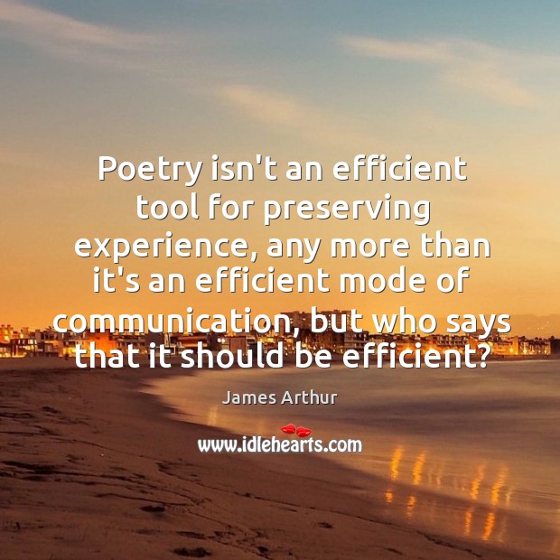 Poetry isn’t an efficient tool for preserving experience, any more than it’s James Arthur Picture Quote