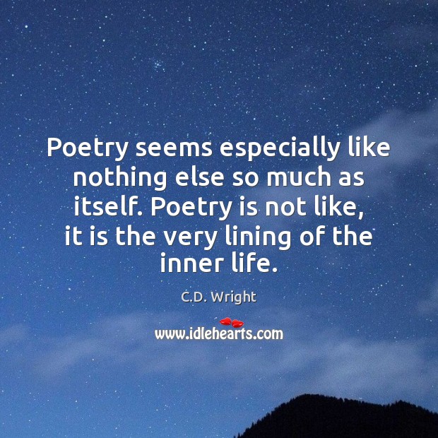 Poetry seems especially like nothing else so much as itself. Poetry is Image