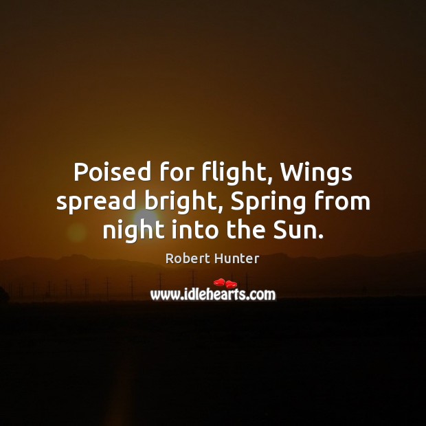 Poised for flight, Wings spread bright, Spring from night into the Sun. Spring Quotes Image
