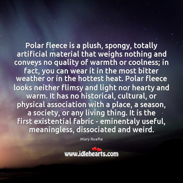 Polar fleece is a plush, spongy, totally artificial material that weighs nothing Mary Ruefle Picture Quote
