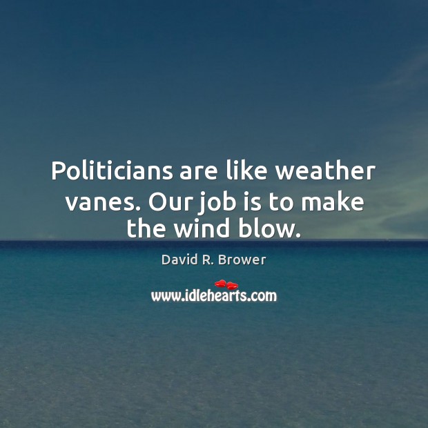 Politicians are like weather vanes. Our job is to make the wind blow. David R. Brower Picture Quote