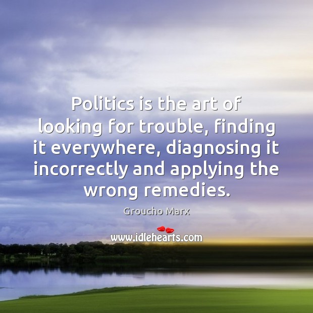 Politics is the art of looking for trouble, finding it everywhere, diagnosing Image