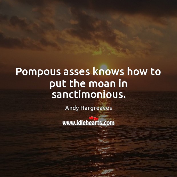Pompous asses knows how to put the moan in sanctimonious. Andy Hargreaves Picture Quote