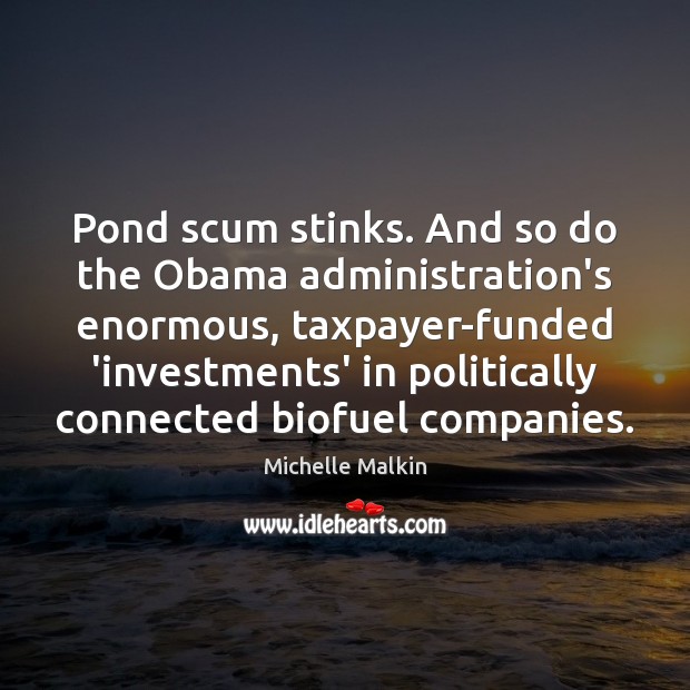 Pond scum stinks. And so do the Obama administration’s enormous, taxpayer-funded ‘investments’ Michelle Malkin Picture Quote