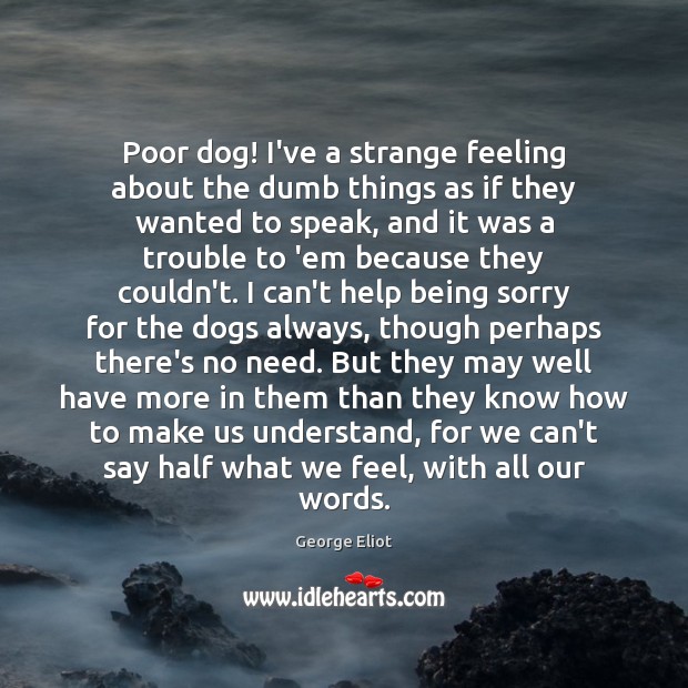 Poor dog! I’ve a strange feeling about the dumb things as if George Eliot Picture Quote