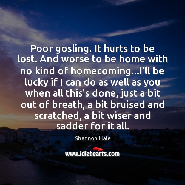 Poor gosling. It hurts to be lost. And worse to be home Shannon Hale Picture Quote