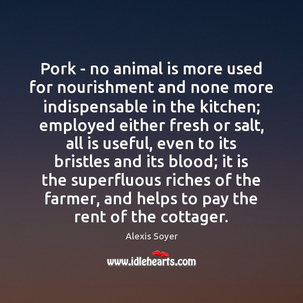 Pork – no animal is more used for nourishment and none more Alexis Soyer Picture Quote