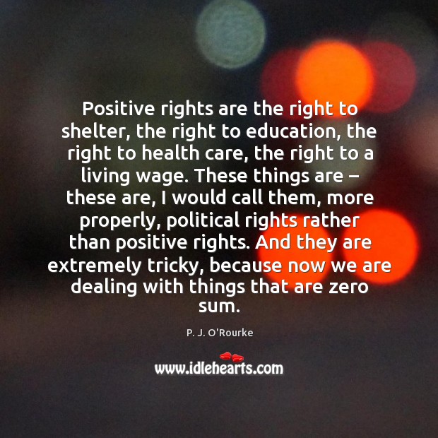 Positive rights are the right to shelter, the right to education P. J. O’Rourke Picture Quote