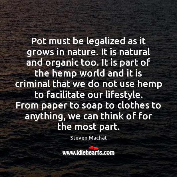 Pot must be legalized as it grows in nature. It is natural Steven Machat Picture Quote