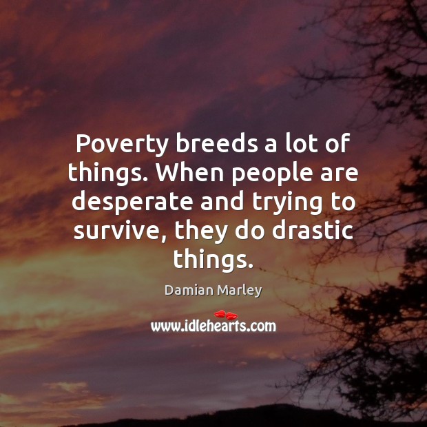 Poverty breeds a lot of things. When people are desperate and trying Damian Marley Picture Quote