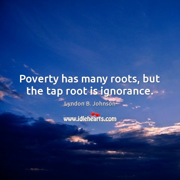 Poverty has many roots, but the tap root is ignorance. Lyndon B. Johnson Picture Quote