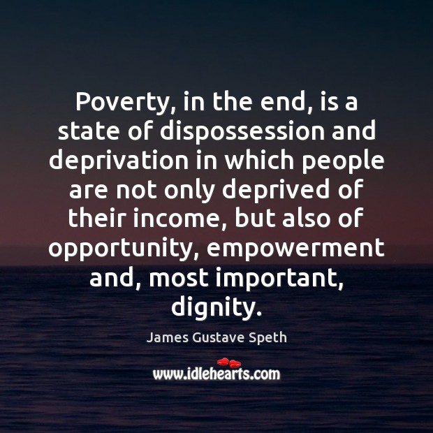 Poverty, in the end, is a state of dispossession and deprivation in Income Quotes Image