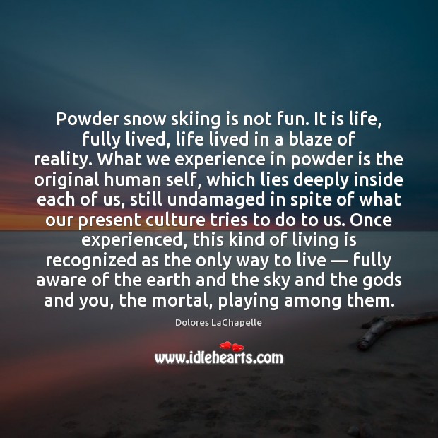 Powder snow skiing is not fun. It is life, fully lived, life Dolores LaChapelle Picture Quote