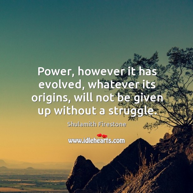 Power, however it has evolved, whatever its origins, will not be given up without a struggle. Shulamith Firestone Picture Quote