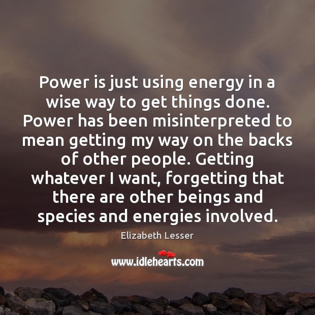 Power is just using energy in a wise way to get things Elizabeth Lesser Picture Quote