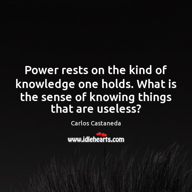 Power rests on the kind of knowledge one holds. What is the Carlos Castaneda Picture Quote