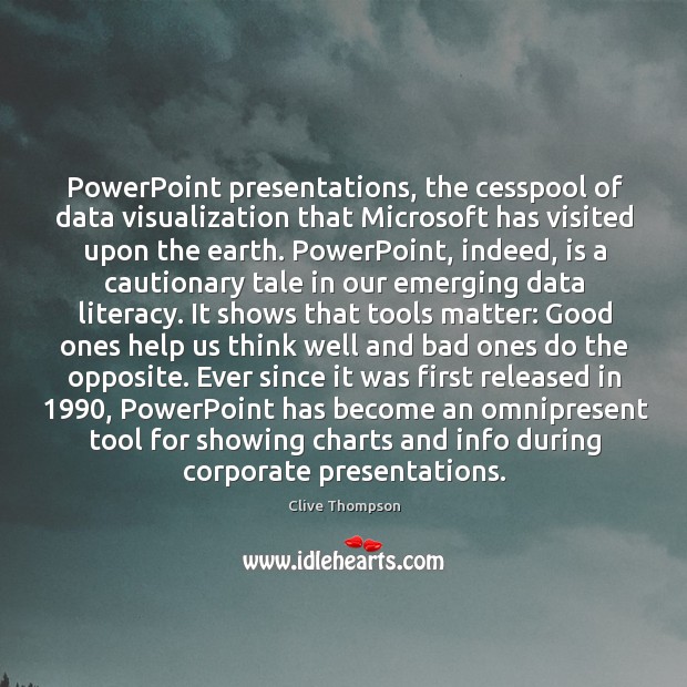 PowerPoint presentations, the cesspool of data visualization that Microsoft has visited upon Clive Thompson Picture Quote