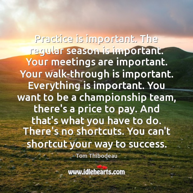 Practice is important. The regular season is important. Your meetings are important. Tom Thibodeau Picture Quote