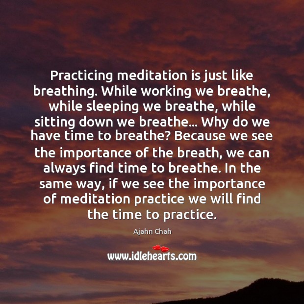 Practicing meditation is just like breathing. While working we breathe, while sleeping Practice Quotes Image