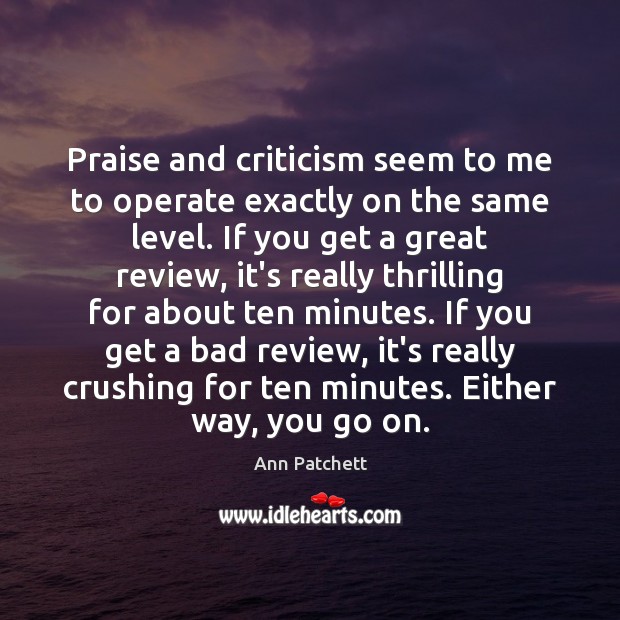 Praise and criticism seem to me to operate exactly on the same Ann Patchett Picture Quote
