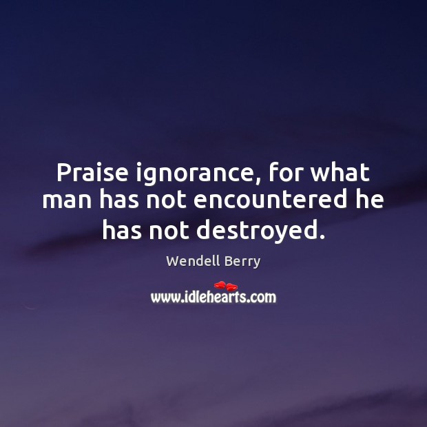 Praise ignorance, for what man has not encountered he has not destroyed. Wendell Berry Picture Quote