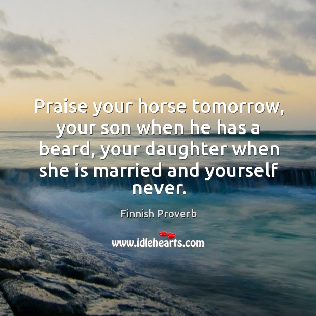 Praise your horse tomorrow, your son when he has a beard Finnish Proverbs Image