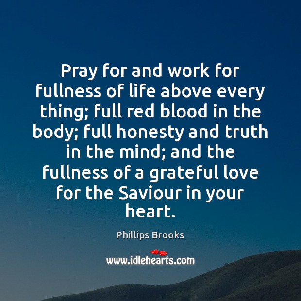 Pray for and work for fullness of life above every thing; full Phillips Brooks Picture Quote