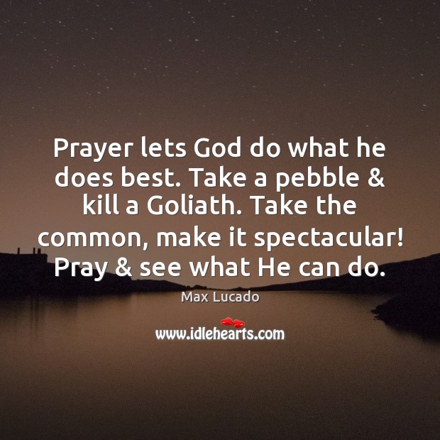 Prayer lets God do what he does best. Take a pebble & kill Max Lucado Picture Quote