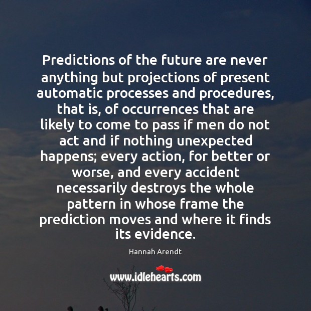 Predictions of the future are never anything but projections of present automatic Hannah Arendt Picture Quote