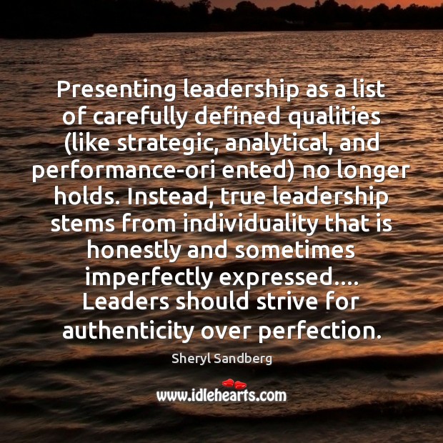 Presenting leadership as a list of carefully defined qualities (like strategic, analytical, Image