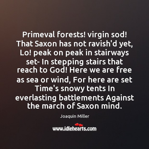 Primeval forests! virgin sod! That Saxon has not ravish’d yet, Lo! peak 