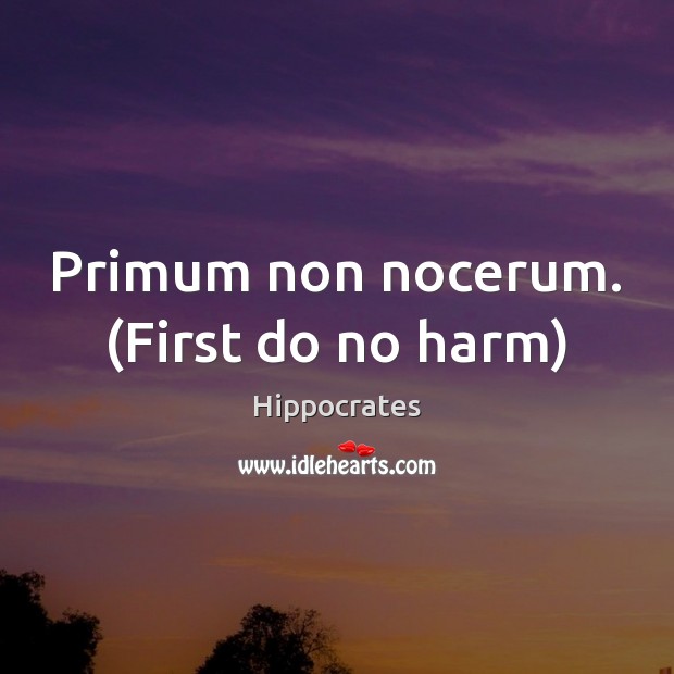 Primum non nocerum. (First do no harm) Hippocrates Picture Quote