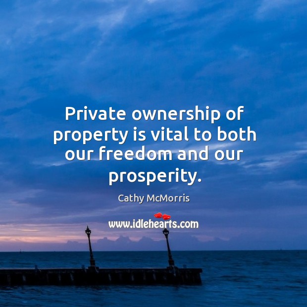 Private ownership of property is vital to both our freedom and our prosperity. Cathy McMorris Picture Quote