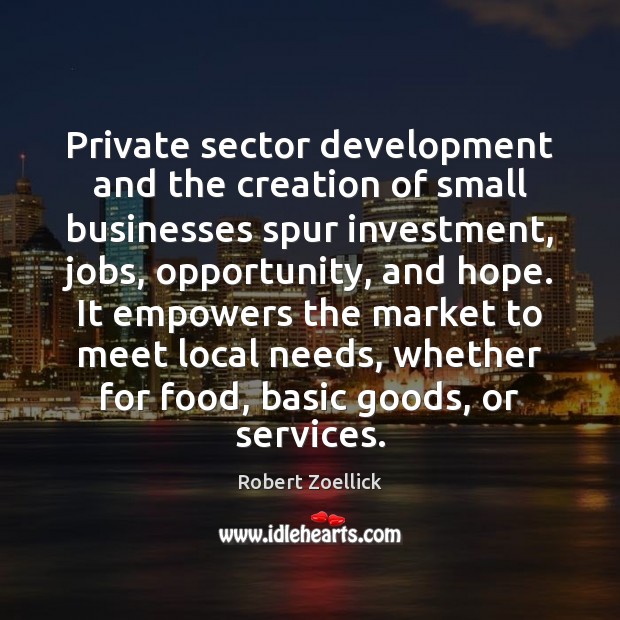 Private sector development and the creation of small businesses spur investment, jobs, Investment Quotes Image