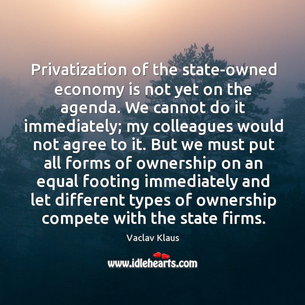Privatization of the state-owned economy is not yet on the agenda. Vaclav Klaus Picture Quote