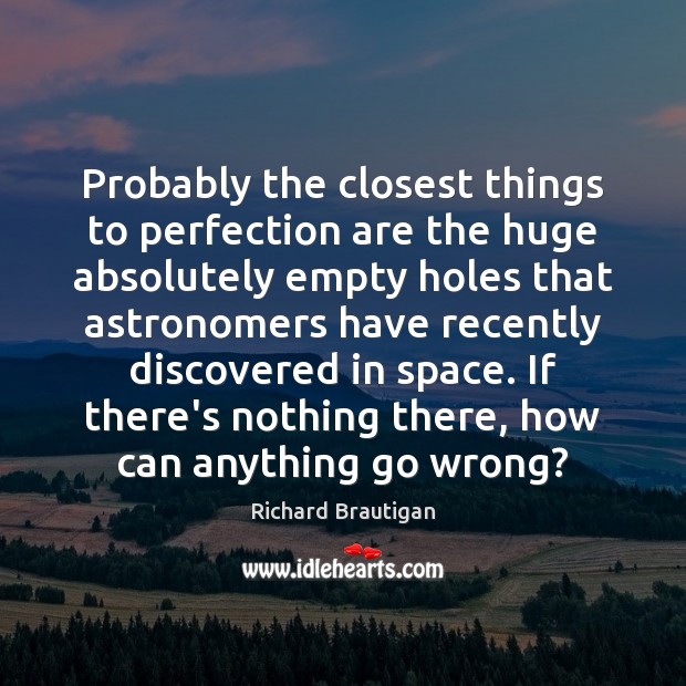Probably the closest things to perfection are the huge absolutely empty holes Richard Brautigan Picture Quote