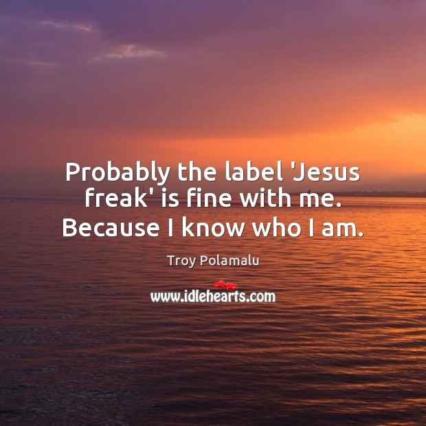 Probably the label ‘Jesus freak’ is fine with me. Because I know who I am. Troy Polamalu Picture Quote