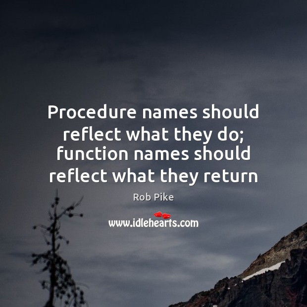 Procedure names should reflect what they do; function names should reflect what Rob Pike Picture Quote