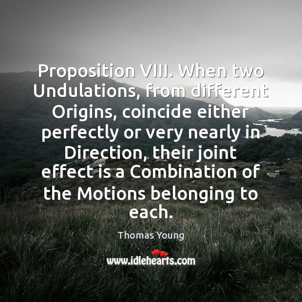 Proposition VIII. When two Undulations, from different Origins, coincide either perfectly or 