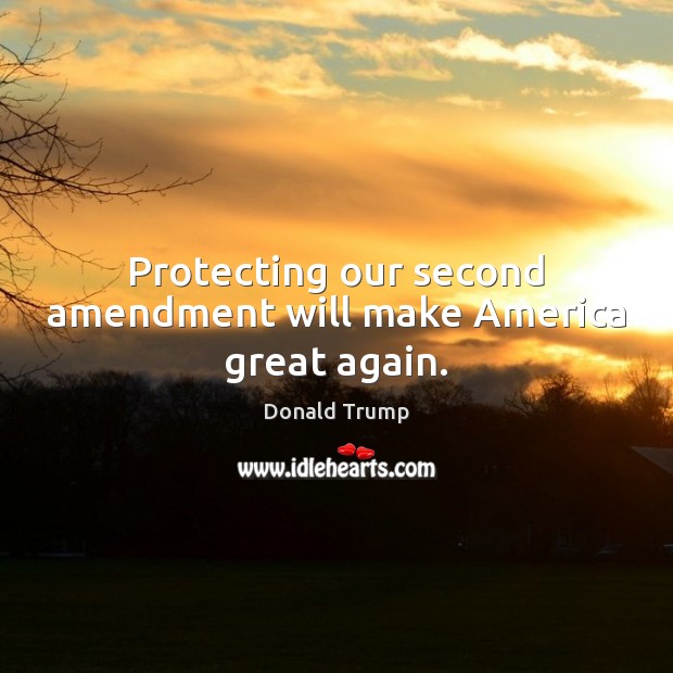 Protecting our second amendment will make America great again. Donald Trump Picture Quote
