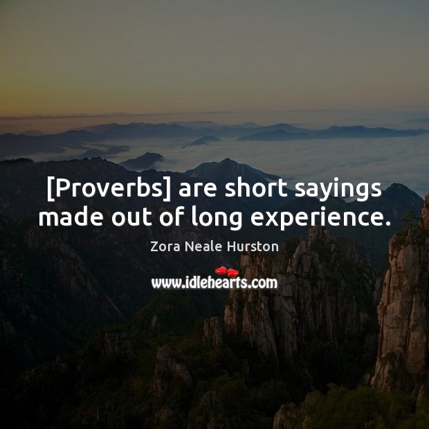 [Proverbs] are short sayings made out of long experience. Zora Neale Hurston Picture Quote