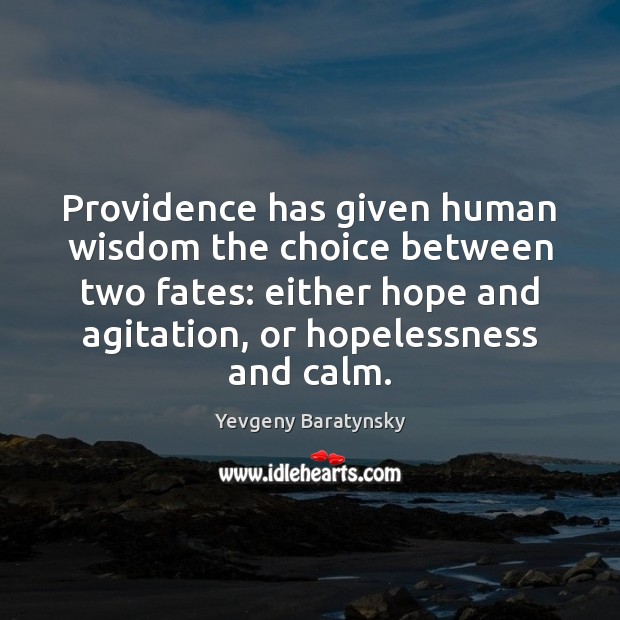 Providence has given human wisdom the choice between two fates: either hope Image