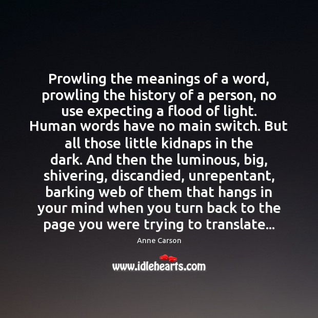 Prowling the meanings of a word, prowling the history of a person, Image