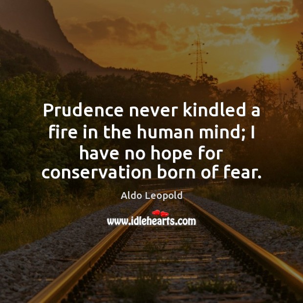 Prudence never kindled a fire in the human mind; I have no Aldo Leopold Picture Quote