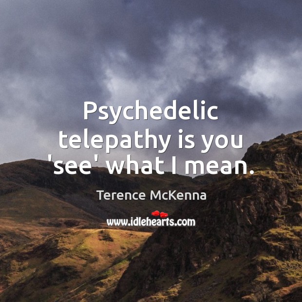Psychedelic telepathy is you ‘see’ what I mean. Terence McKenna Picture Quote