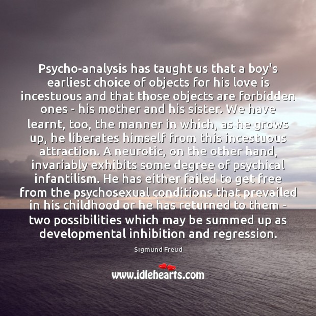 Psycho-analysis has taught us that a boy’s earliest choice of objects for Image