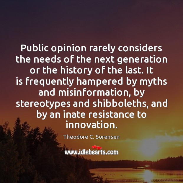 Public opinion rarely considers the needs of the next generation or the Theodore C. Sorensen Picture Quote